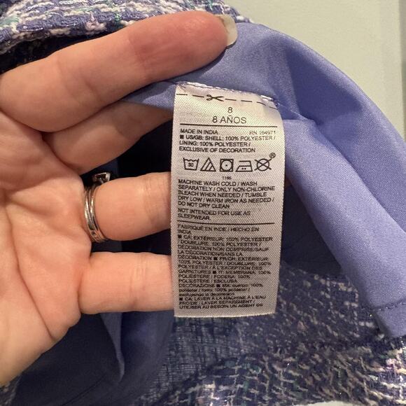 Janie and Jack Dress Girls 8 Blue Boucle Tweed Peter Pan Collar Sleeveless Lined - Picture 10 of 12